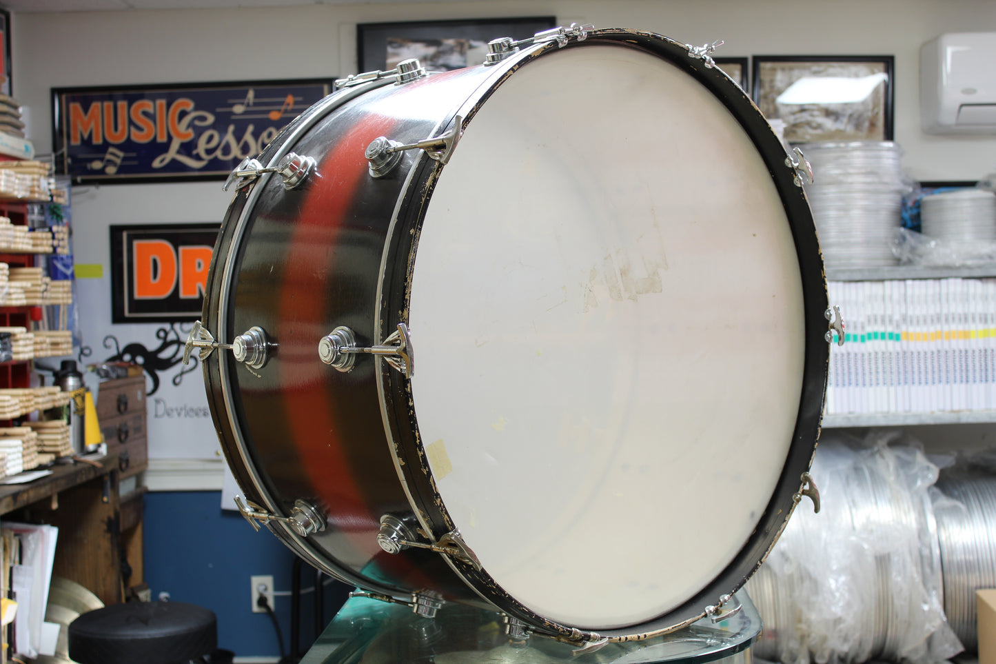 1950's George Way Bass Drum in Black and Red Duco