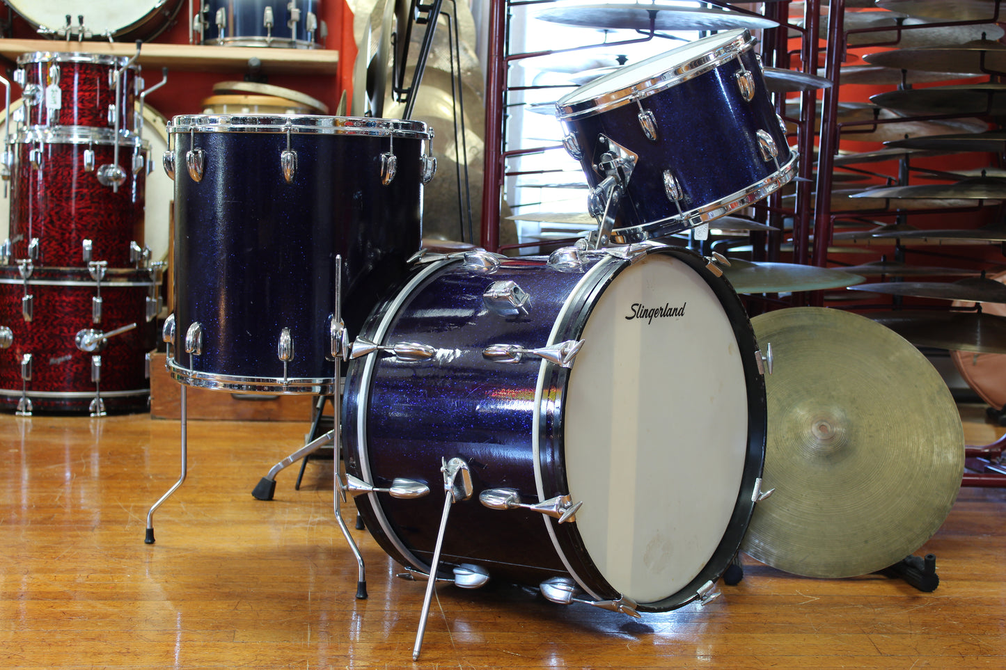 1960s Slingerland Gene Krupa Deluxe in Sparkling Blue Pearl 14x20 16x16 9x13