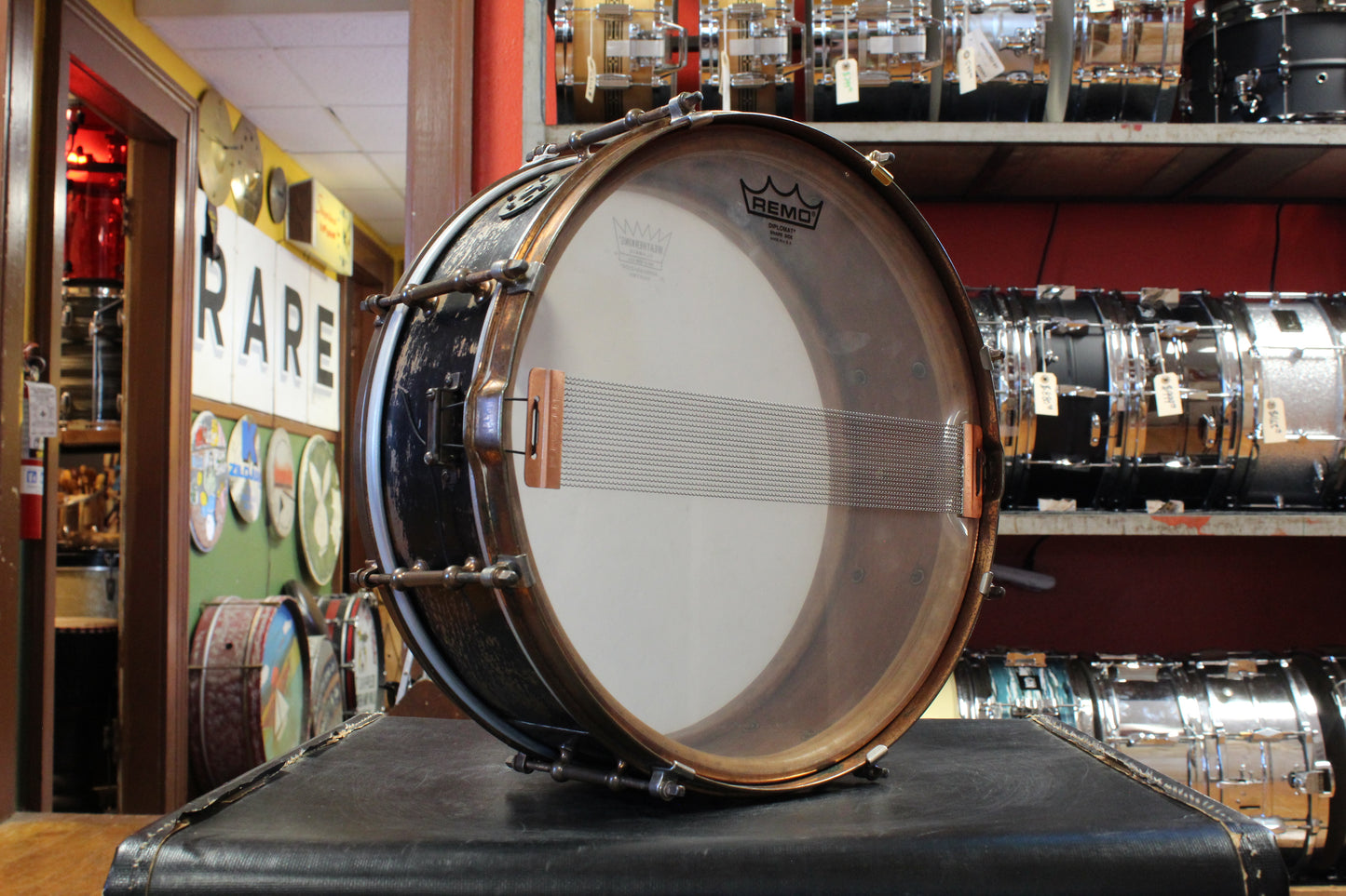 1920s Ludwig and Ludwig 5x14 Wood Shell Separate Tension Snare Drum in Black Lacquer