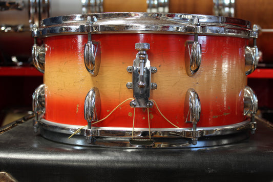 1960s Gretsch 6.5x14 Floor Show Model Snare Drum in Red and Yellow Duco