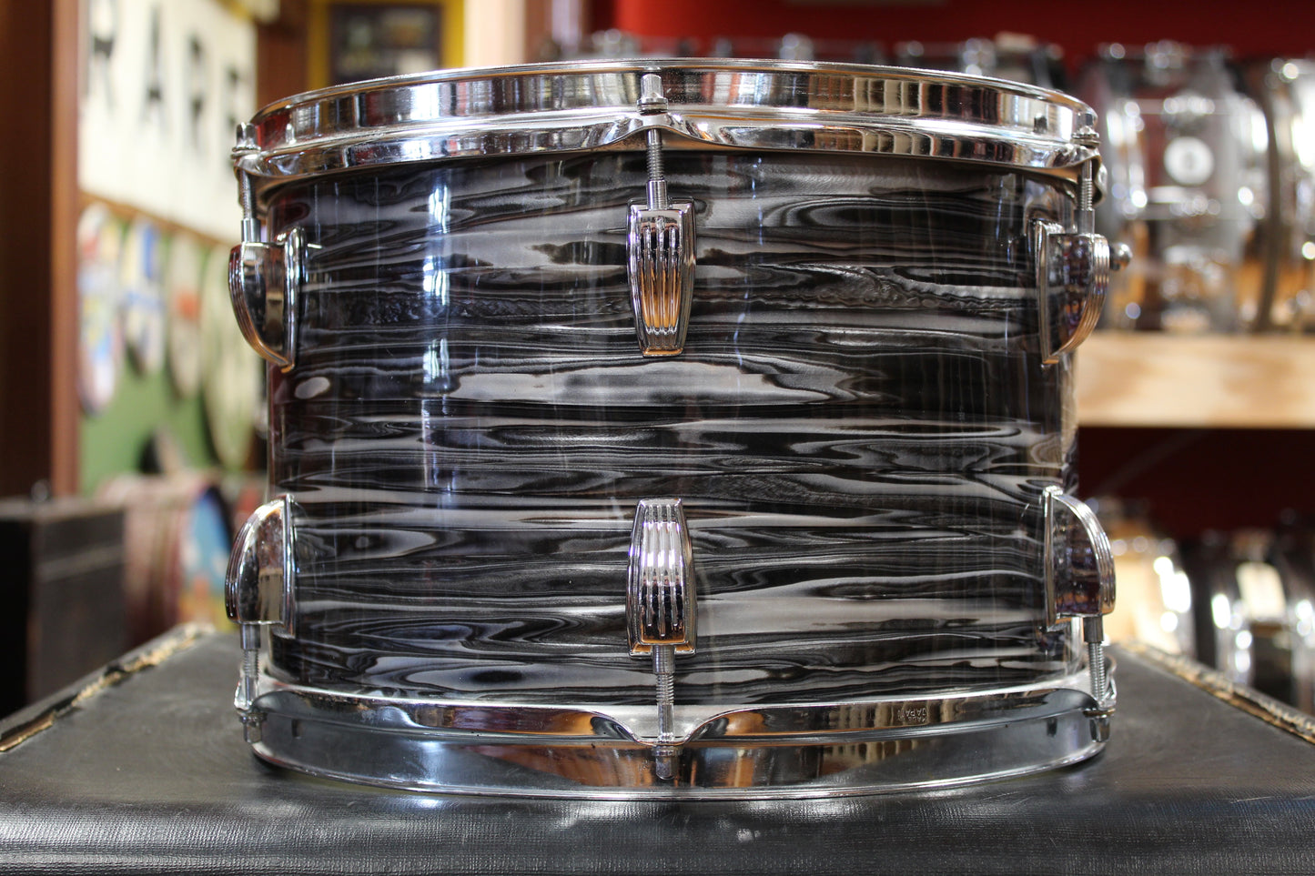 Early 1960s Ludwig Downbeat Outfit in Black Oyster Pearl (Rewrap) 14x20 8x12 14x14