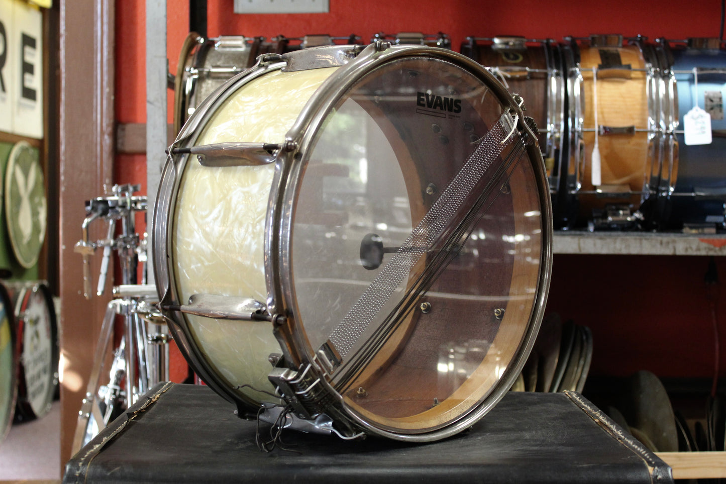1930's WFL 6.5x14 Ray Bauduc Twin Strainer Dixieland Model Snare Drum in White Marine Pearl