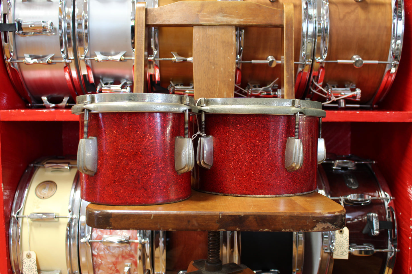 1950s Slingerland 6" and 8" Bongos in Red Sparkle