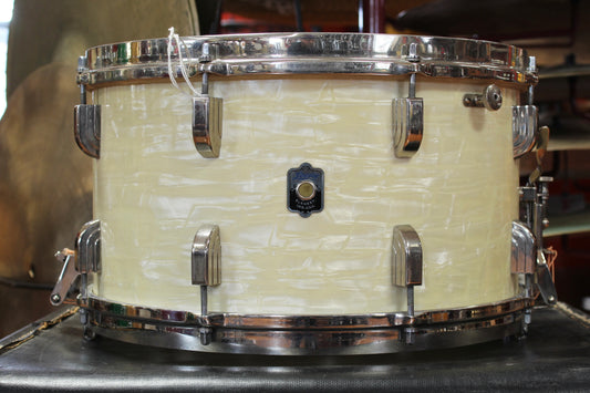 1950's Leedy 8"x14" Snare Drum in White Marine Pearl