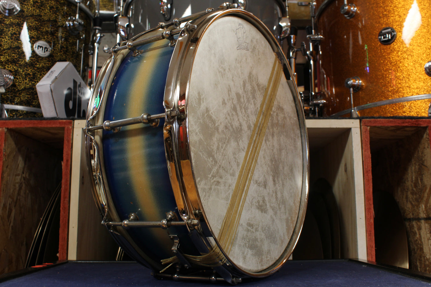 1940s Slingerland 5x14 Professional Model Snare Drum in Blue and Gold Duco