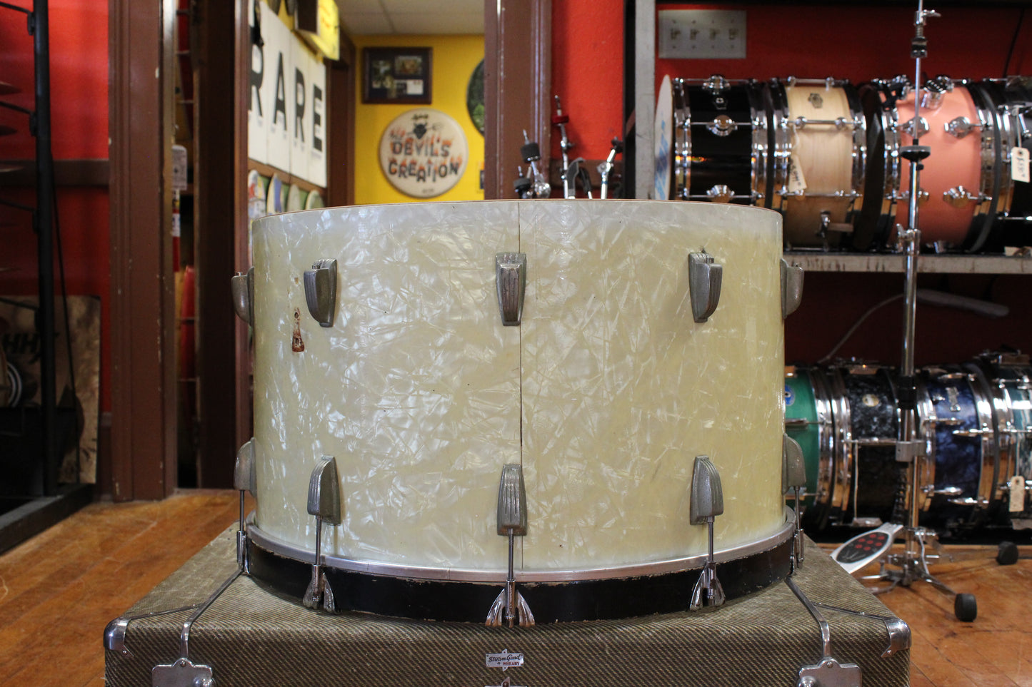 1950s WFL 14x24 Bass Drum in White Marine Pearl