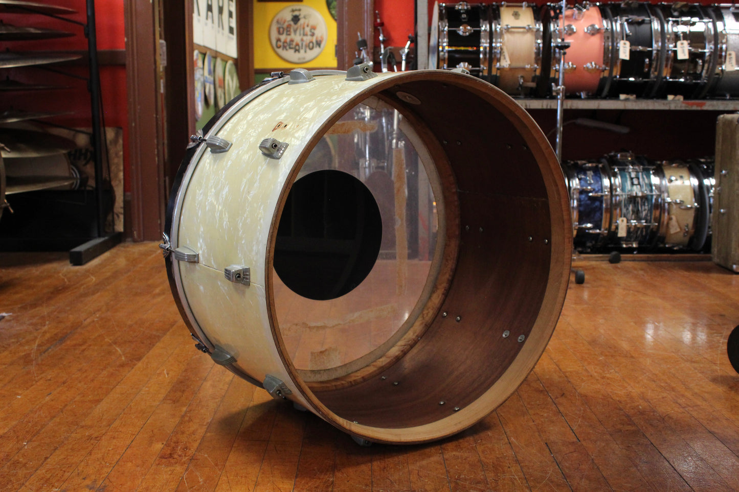 1950s WFL 14x24 Bass Drum in White Marine Pearl