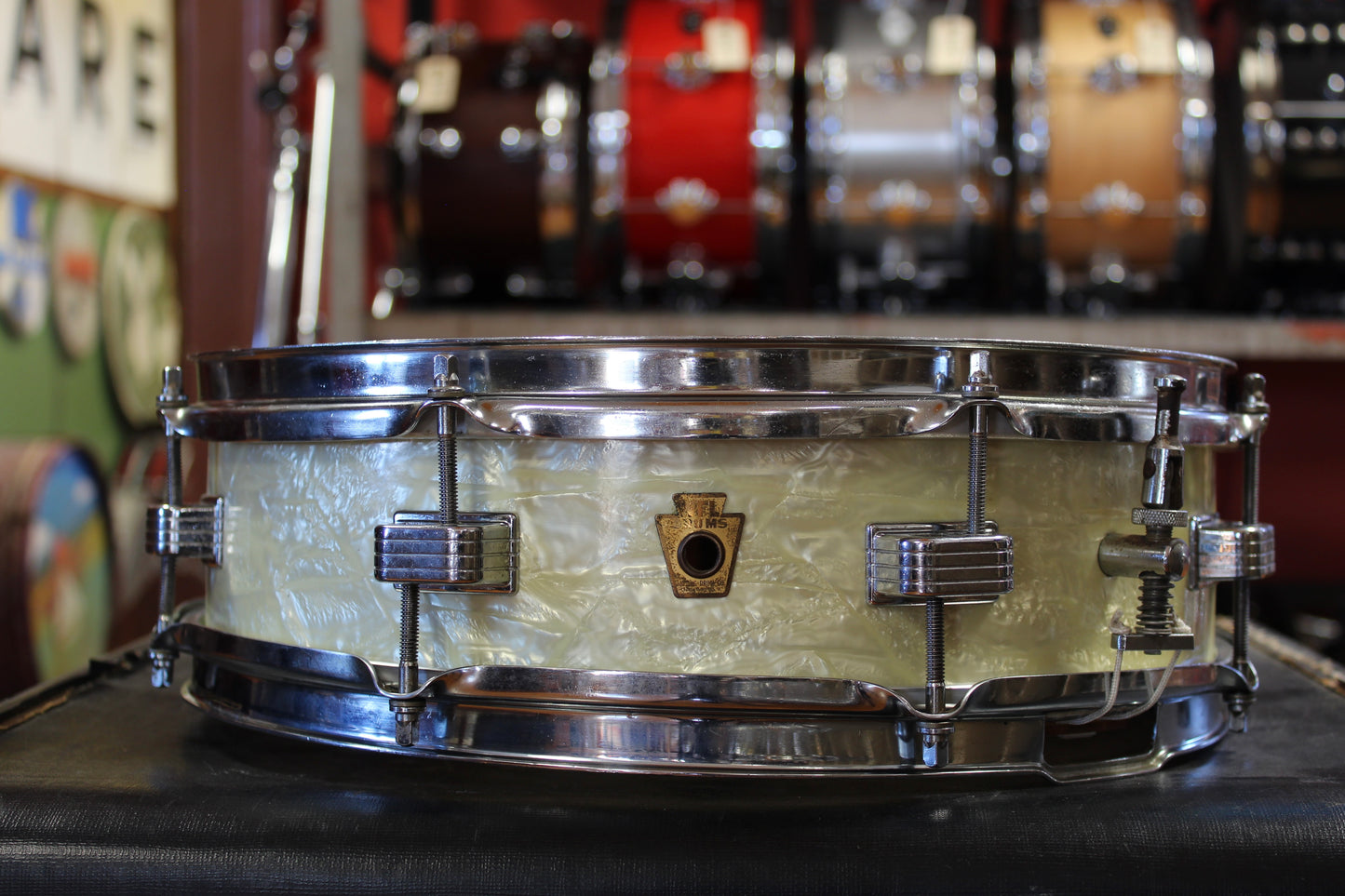 1950s WFL 4x14 Downbeat Snare Drum in White Marine Pearl