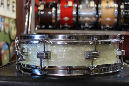 1950s WFL 4x14 Downbeat Snare Drum in White Marine Pearl
