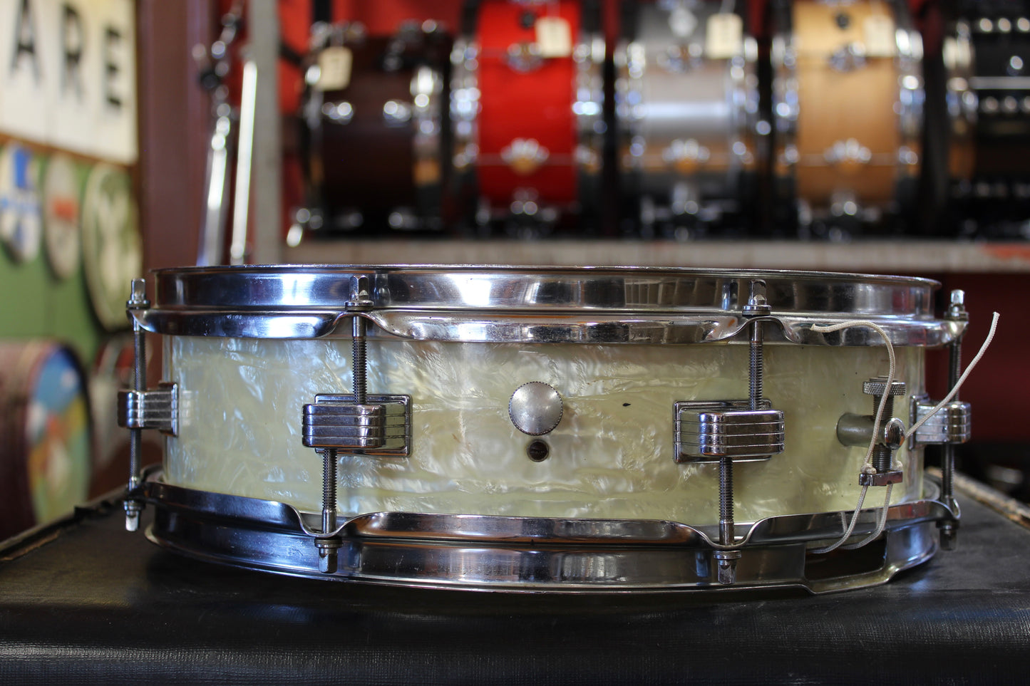 1950s WFL 4x14 Downbeat Snare Drum in White Marine Pearl