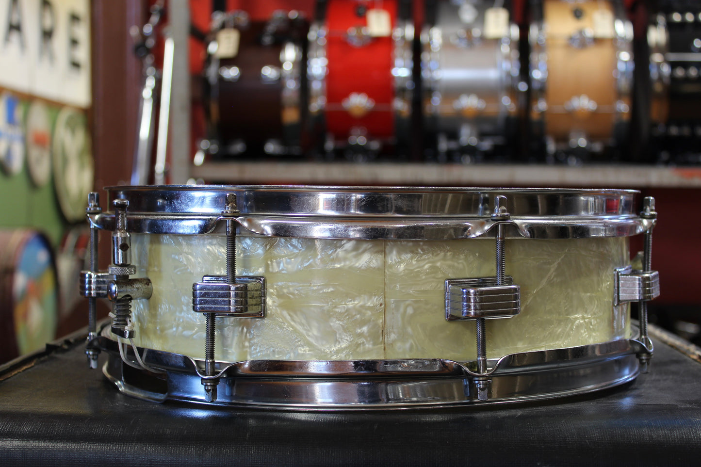 1950s WFL 4x14 Downbeat Snare Drum in White Marine Pearl