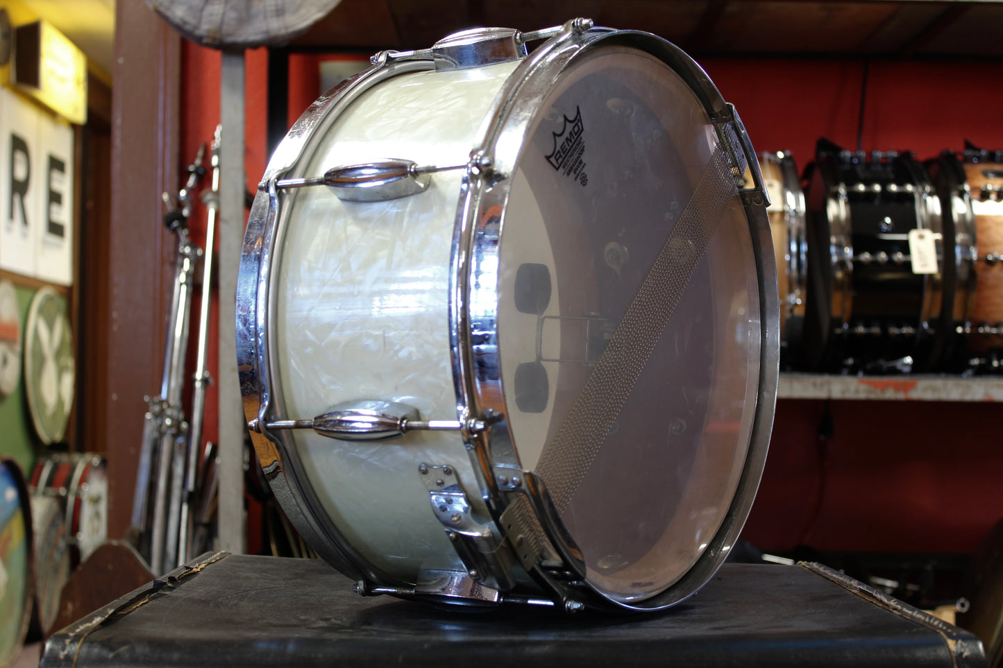 1950s Slingerland 7x14 Radio King Snare Drum in White Marine Pearl