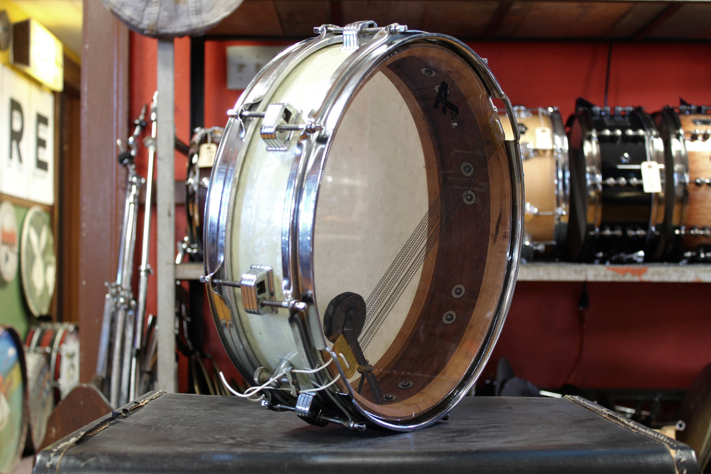 1950s WFL 4x14 Downbeat Snare Drum in White Marine Pearl