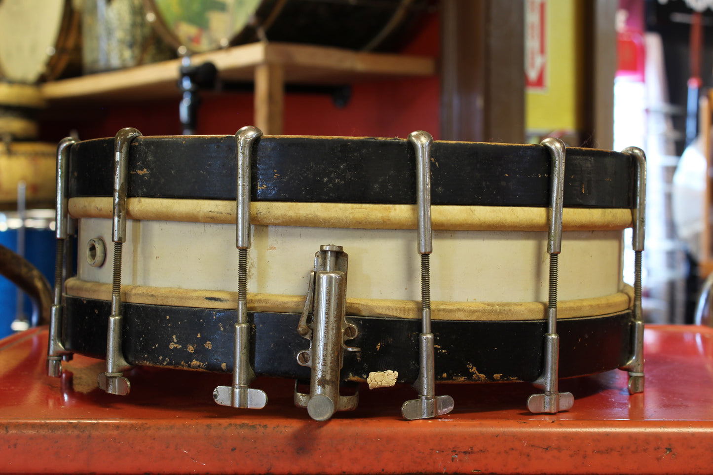 1920's Leedy 4"x14" Thumb Rod Snare Drum in White Lacquer