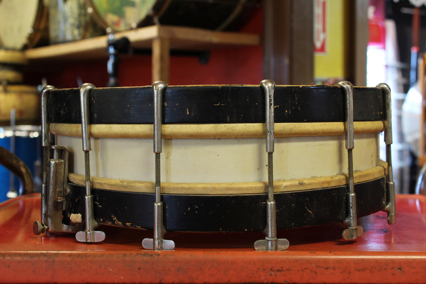 1920's Leedy 4"x14" Thumb Rod Snare Drum in White Lacquer
