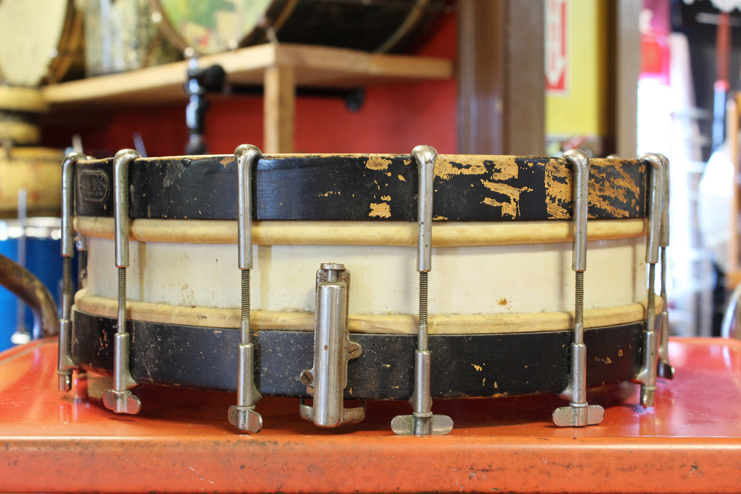 1920's Leedy 4"x14" Thumb Rod Snare Drum in White Lacquer