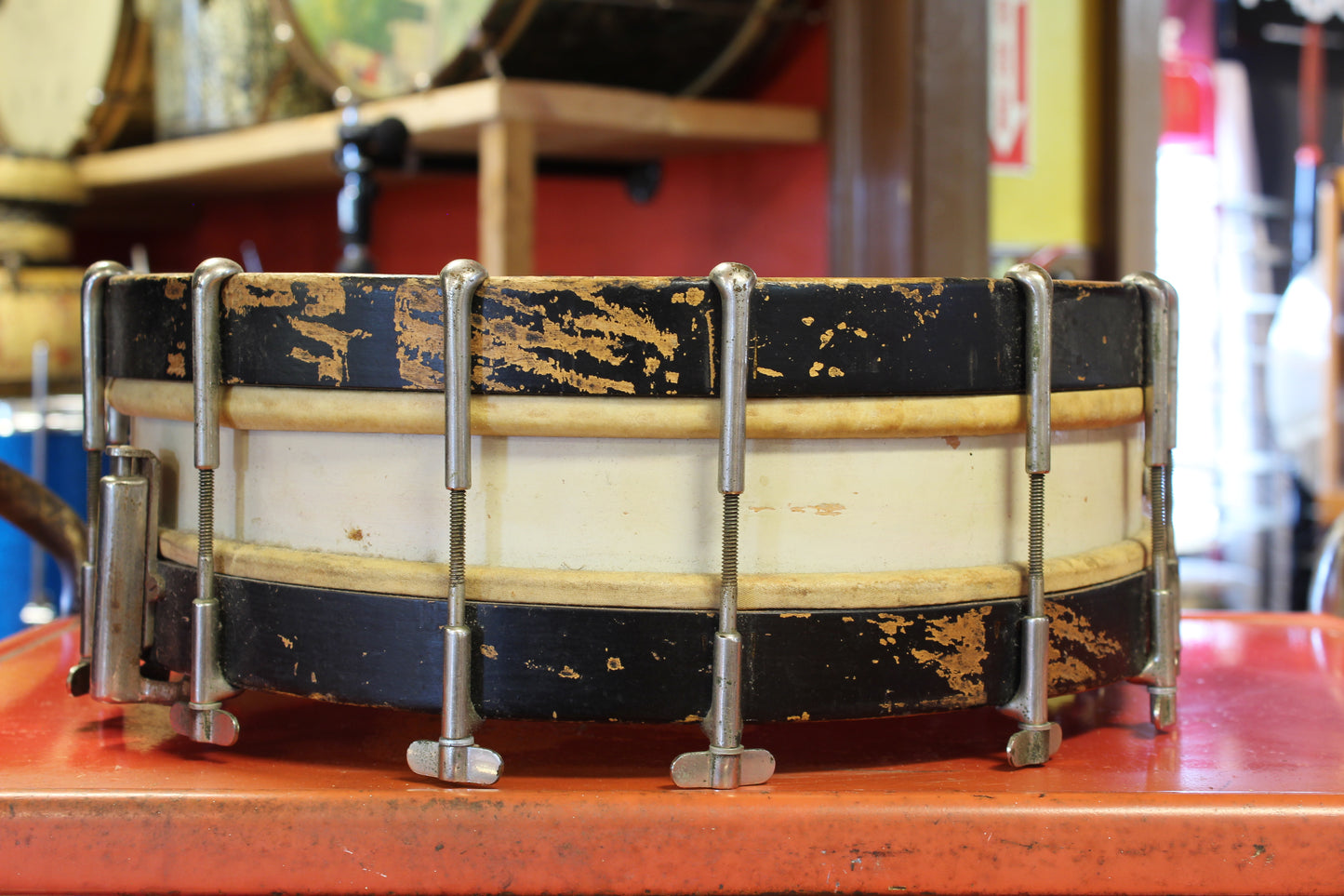 1920's Leedy 4"x14" Thumb Rod Snare Drum in White Lacquer