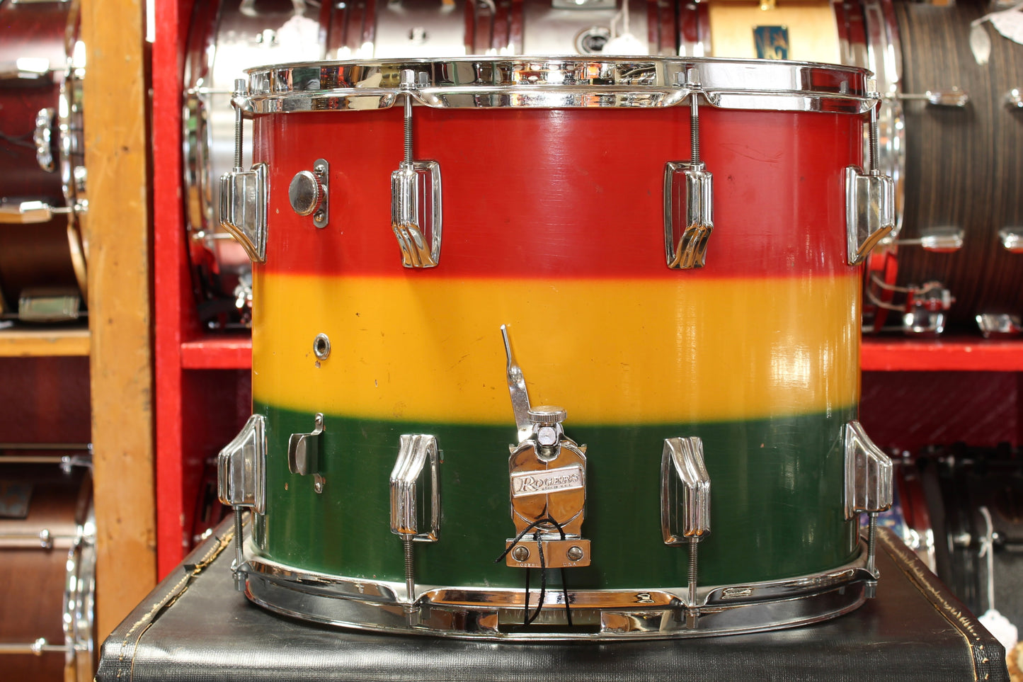 1960's Rogers 12"x15" Marching Snare in Red/Yellow/Green Duco