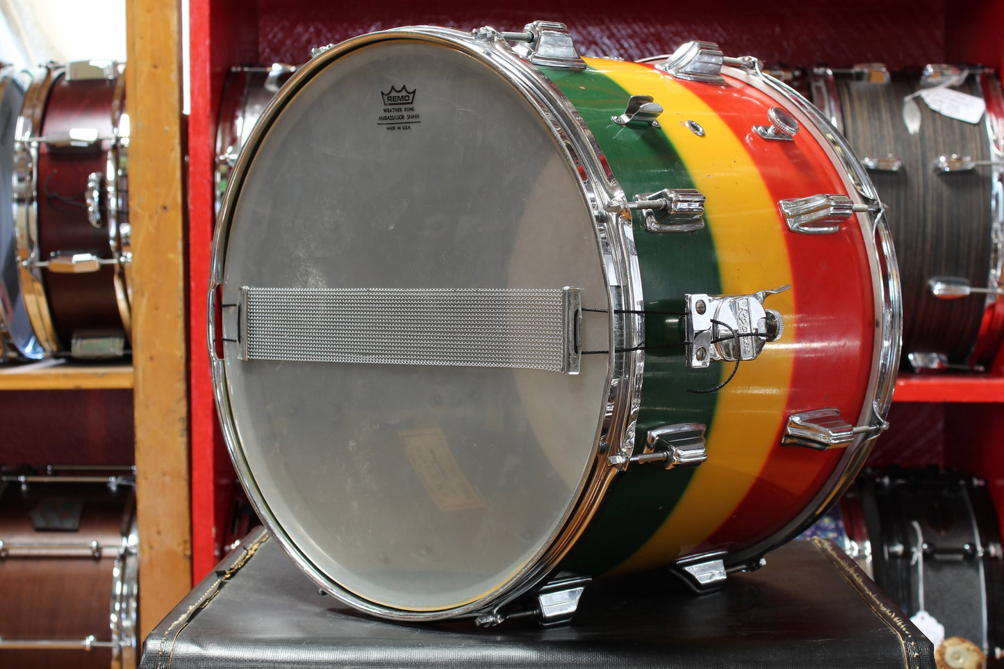 1960's Rogers 12"x15" Marching Snare in Red/Yellow/Green Duco