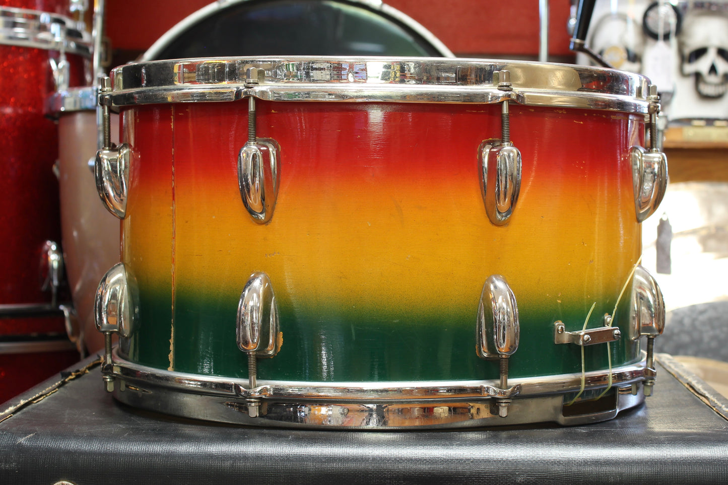 1950's Slingerland 8"x15" Concert King Snare Drum in Red/Yellow/Green Duco
