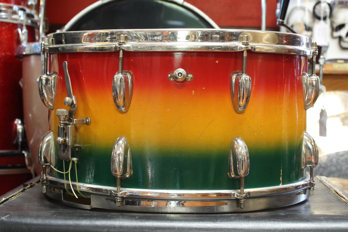 1950's Slingerland 8"x15" Concert King Snare Drum in Red/Yellow/Green Duco
