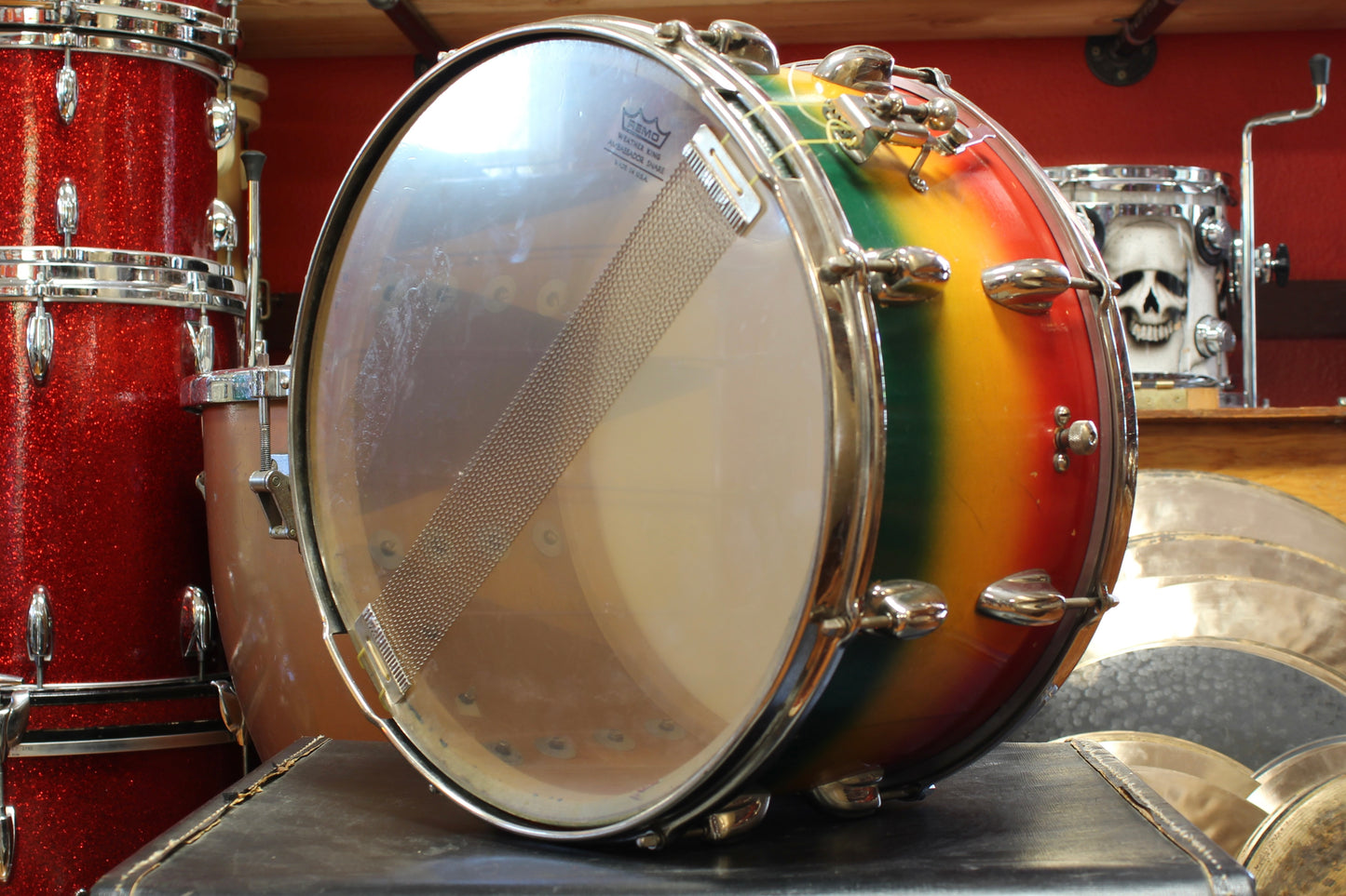 1950's Slingerland 8"x15" Concert King Snare Drum in Red/Yellow/Green Duco