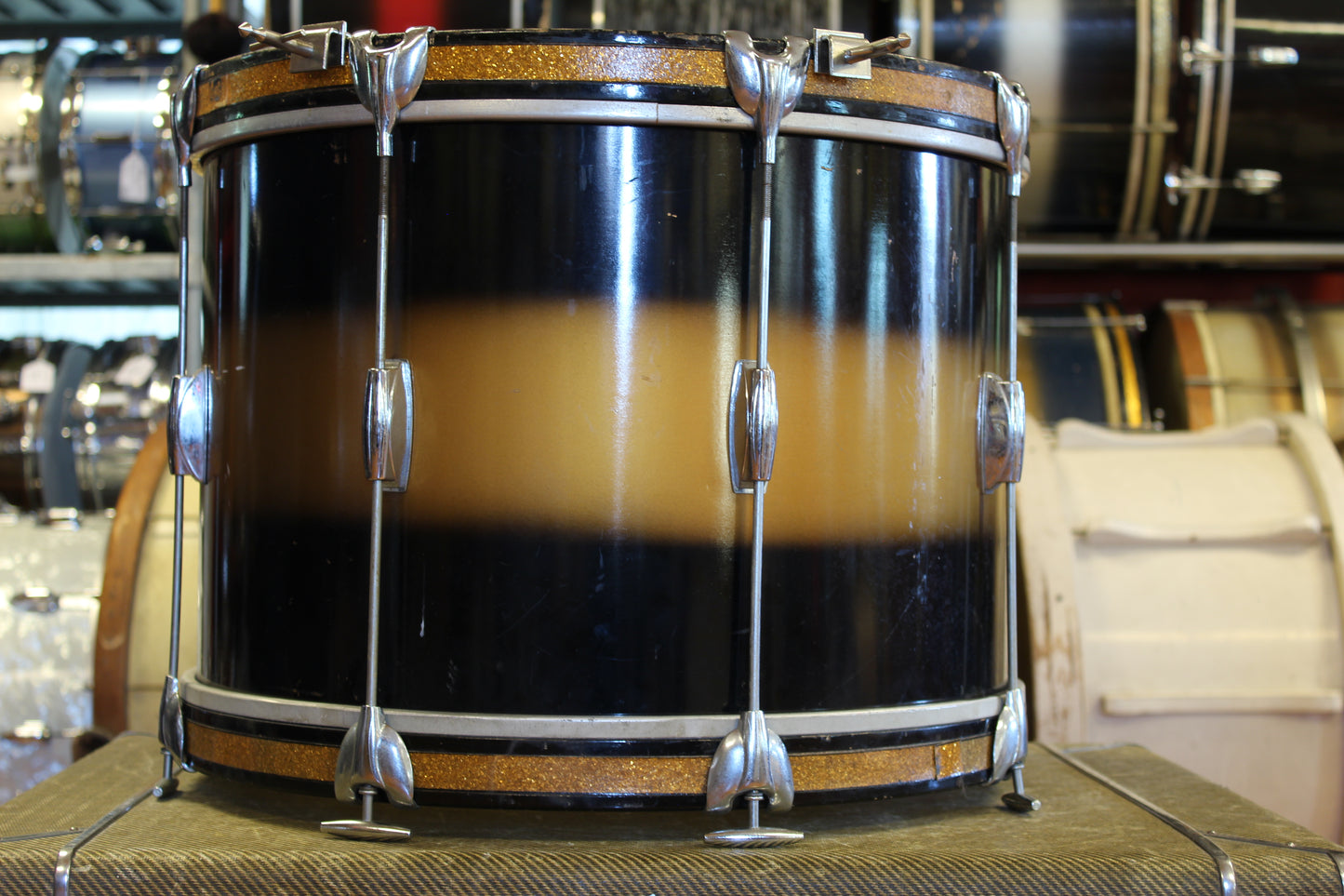 1960s Gretsch Round Badge in Black & Gold Duco 14x20 16x16 5.5x14 8x12