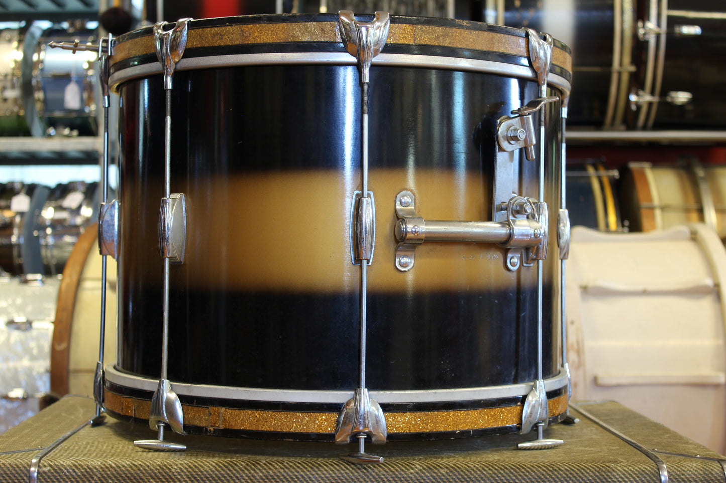 1960s Gretsch Round Badge in Black & Gold Duco 14x20 16x16 5.5x14 8x12