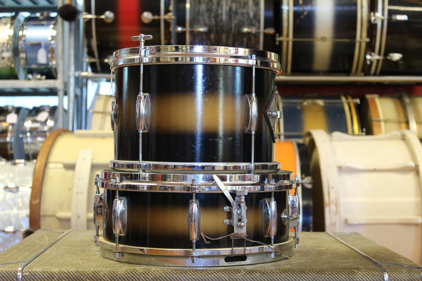 1960s Gretsch Round Badge in Black & Gold Duco 14x20 16x16 5.5x14 8x12