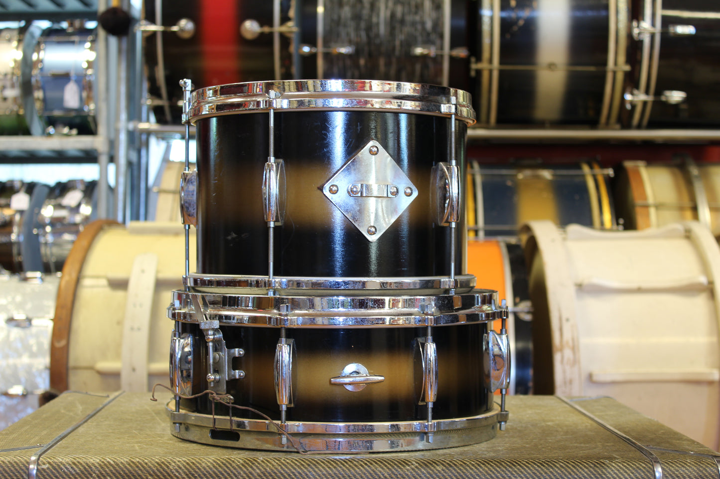 1960s Gretsch Round Badge in Black & Gold Duco 14x20 16x16 5.5x14 8x12