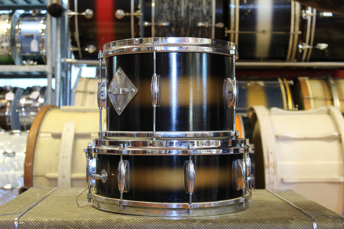 1960s Gretsch Round Badge in Black & Gold Duco 14x20 16x16 5.5x14 8x12