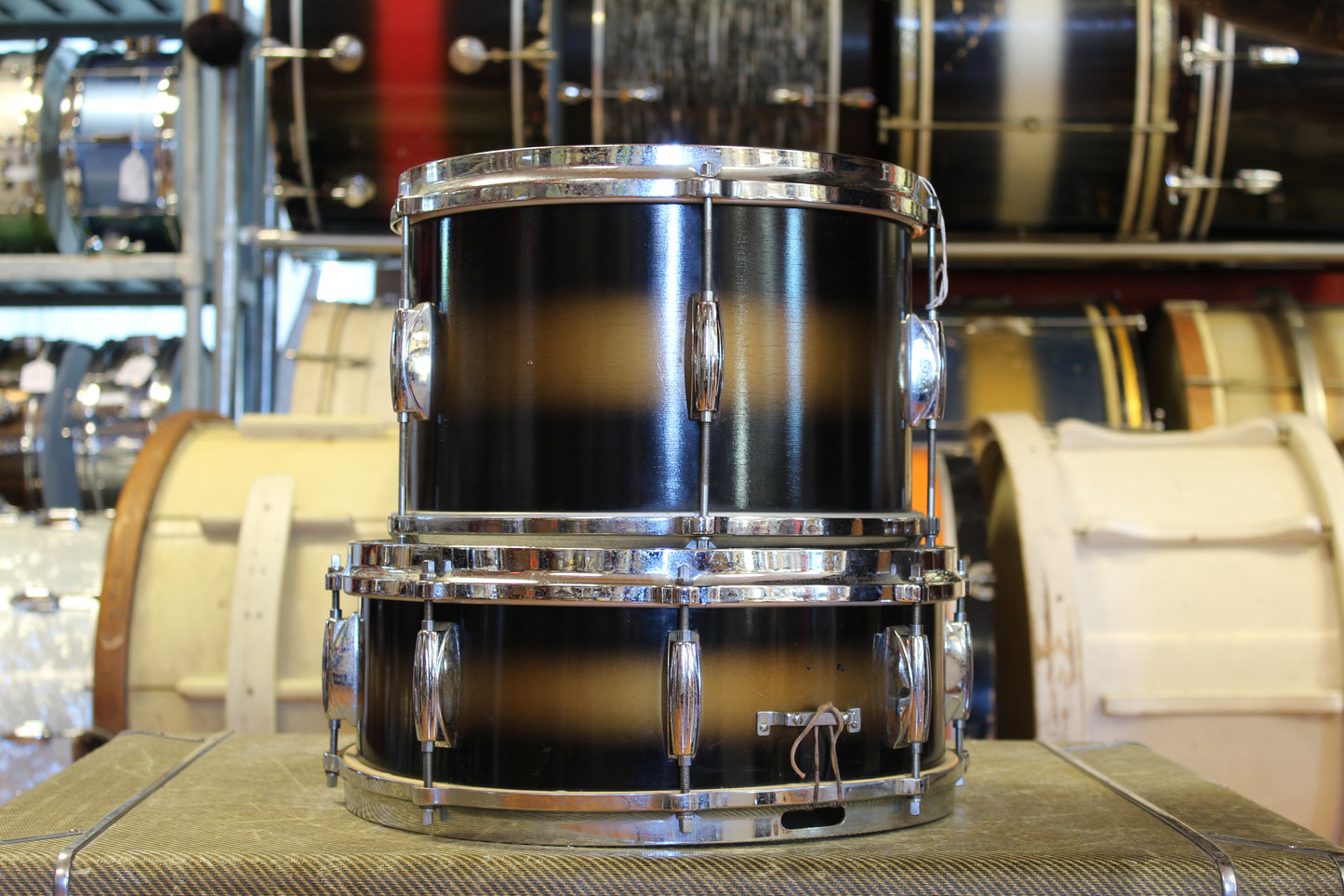 1960s Gretsch Round Badge in Black & Gold Duco 14x20 16x16 5.5x14 8x12