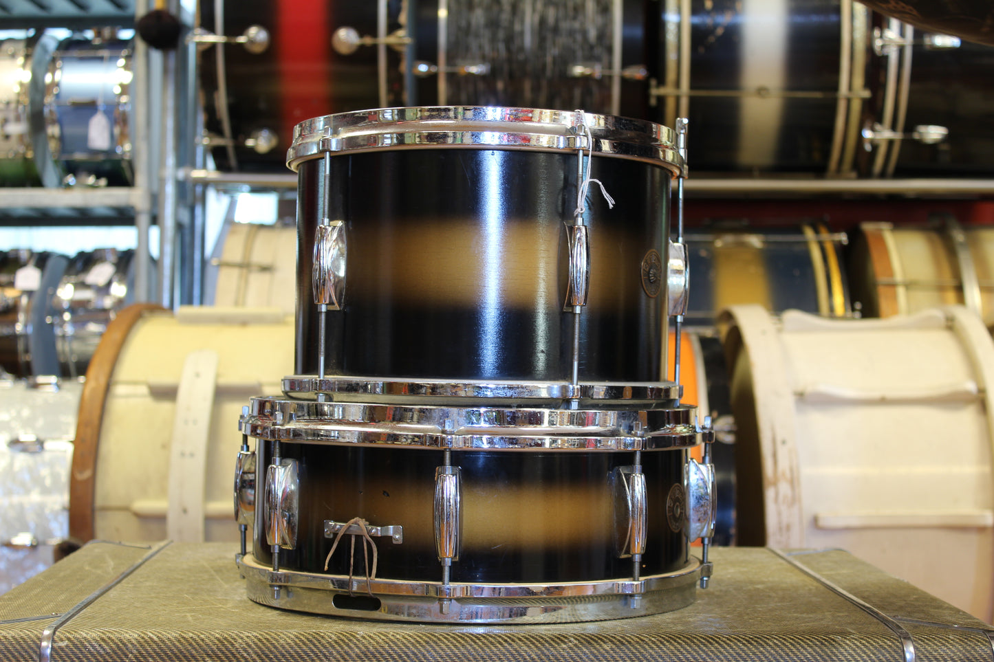 1960s Gretsch Round Badge in Black & Gold Duco 14x20 16x16 5.5x14 8x12