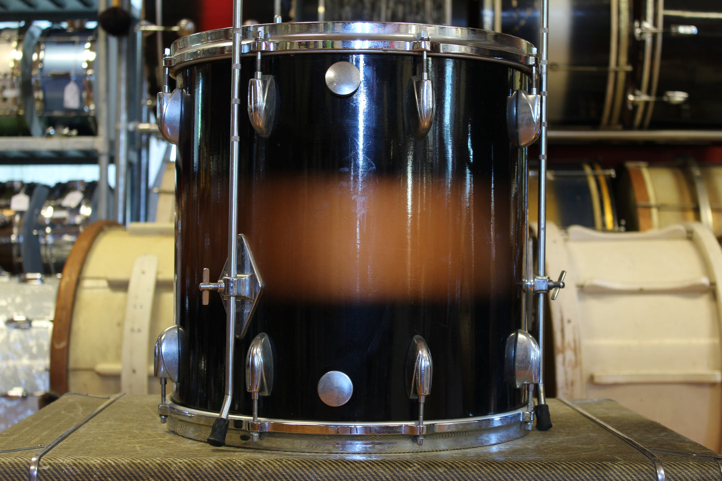 1960s Gretsch Round Badge in Black & Gold Duco 14x20 16x16 5.5x14 8x12