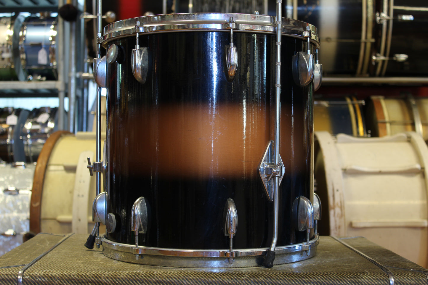 1960s Gretsch Round Badge in Black & Gold Duco 14x20 16x16 5.5x14 8x12