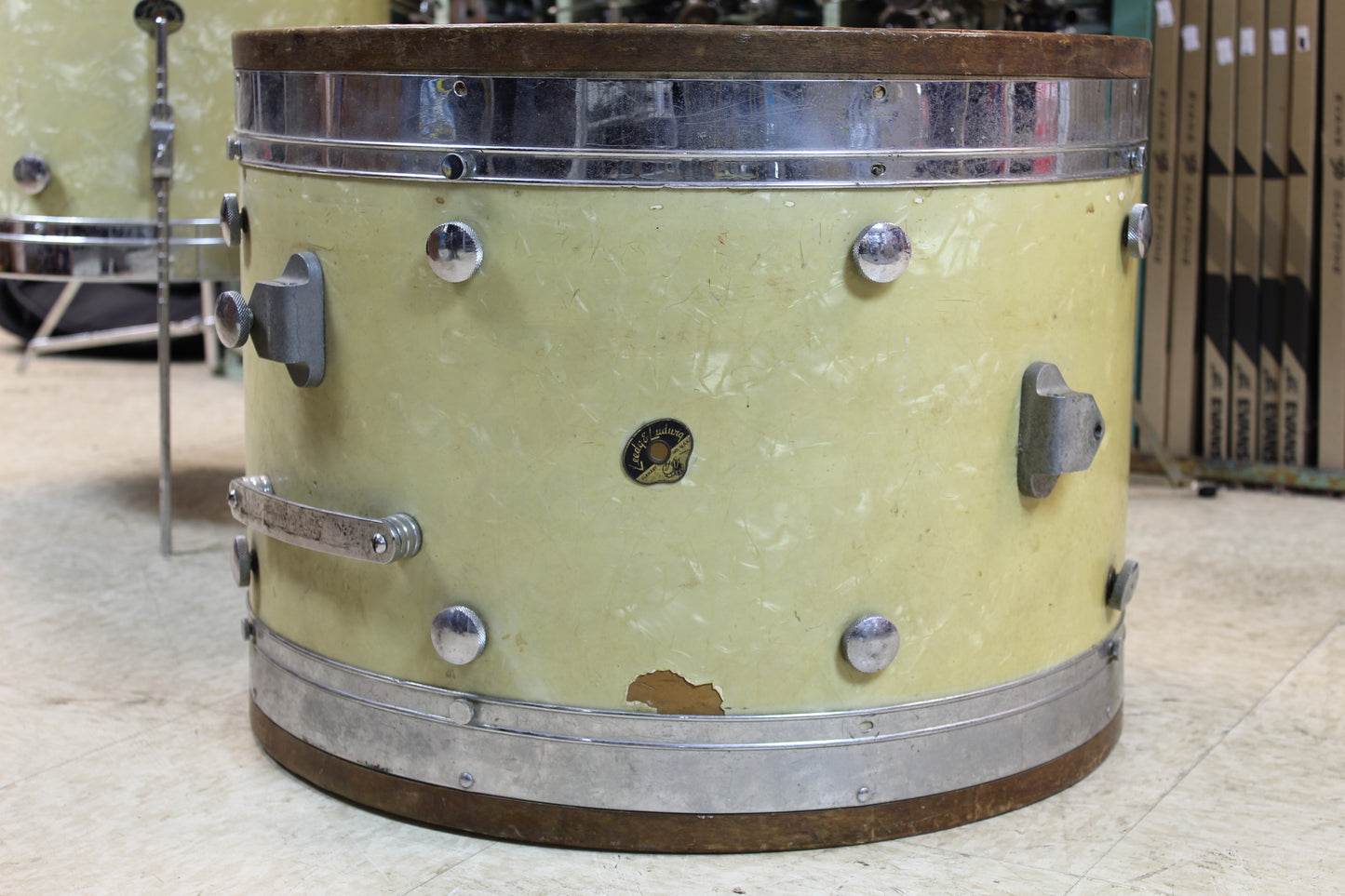 1950's Leedy & Ludwig Knob Tension Project 14x22 16x16 9x13 5.5x14 White Marine Pearl