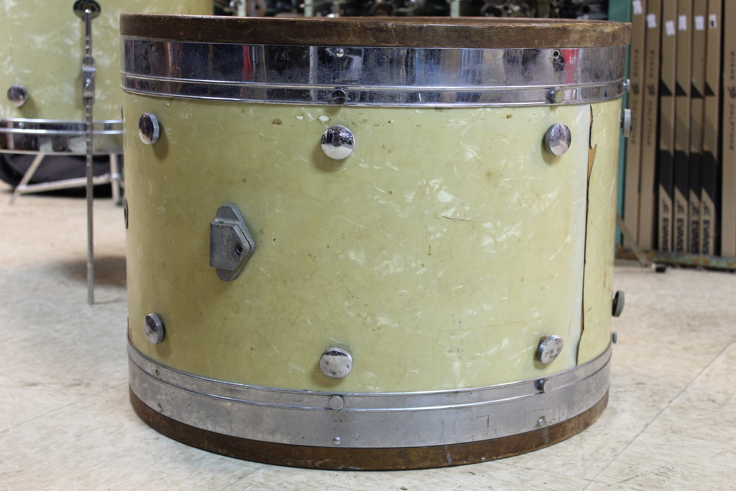1950's Leedy & Ludwig Knob Tension Project 14x22 16x16 9x13 5.5x14 White Marine Pearl