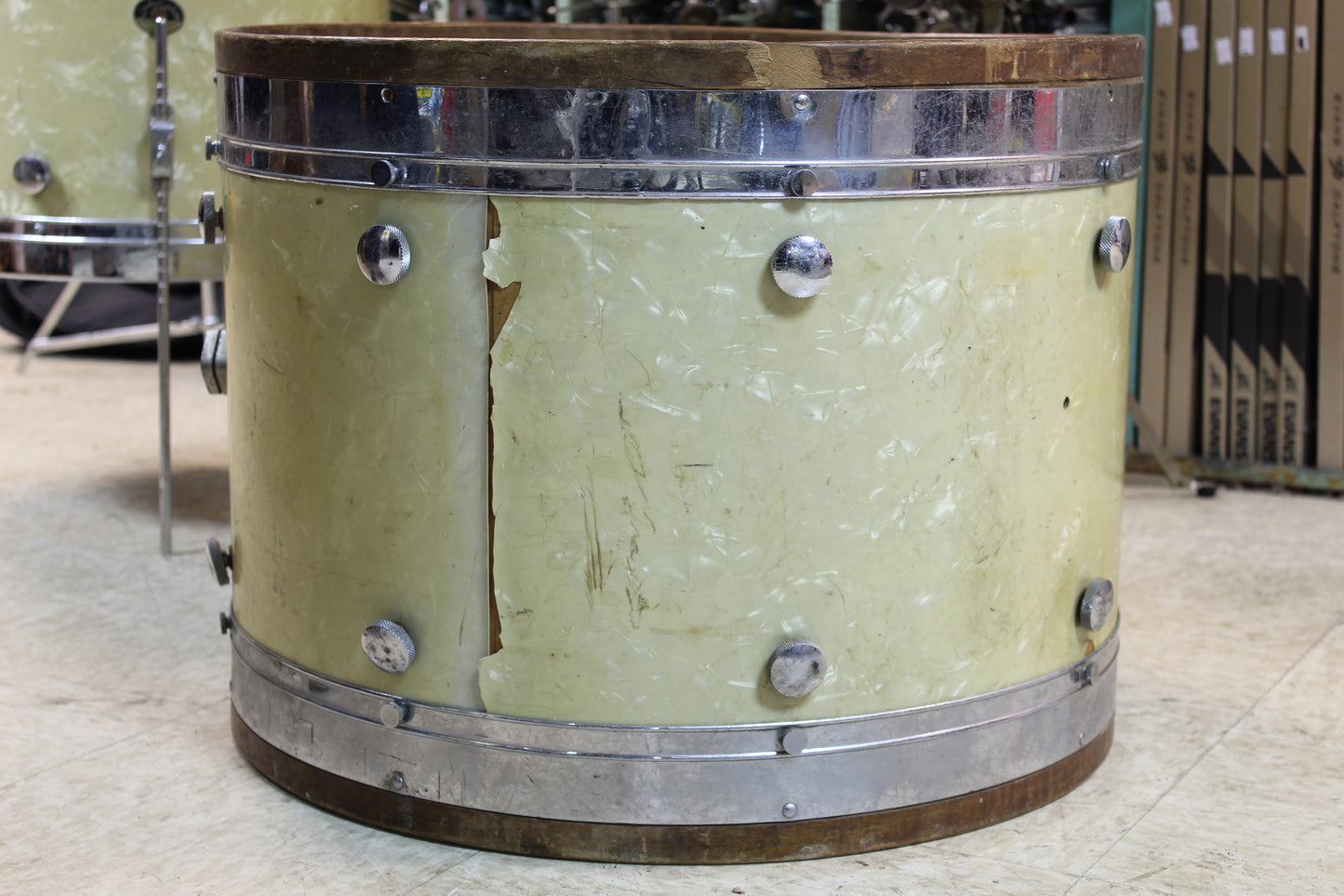 1950's Leedy & Ludwig Knob Tension Project 14x22 16x16 9x13 5.5x14 White Marine Pearl