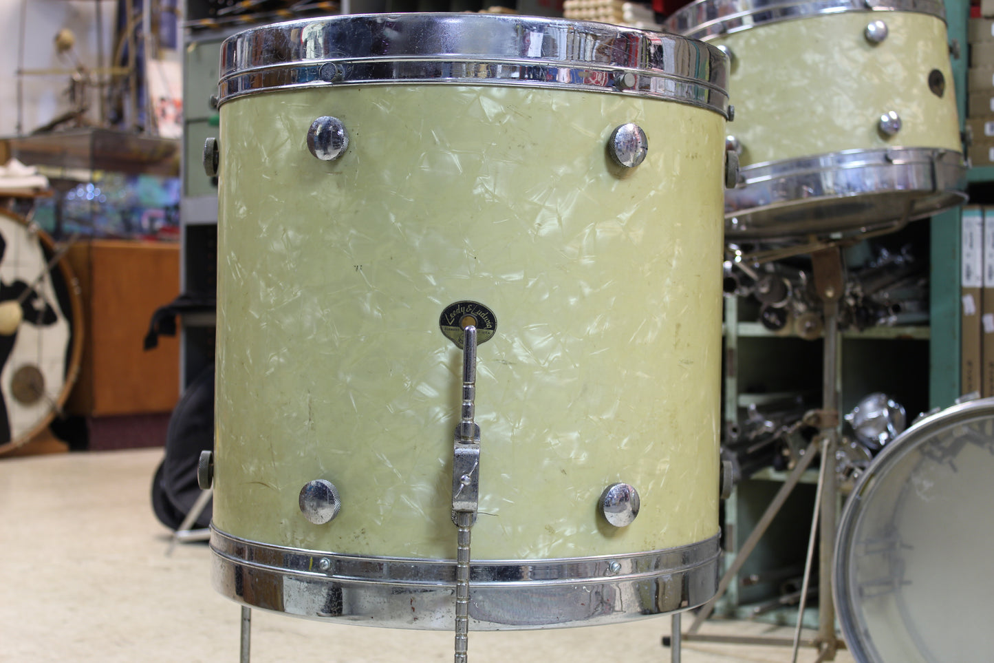 1950's Leedy & Ludwig Knob Tension Project 14x22 16x16 9x13 5.5x14 White Marine Pearl