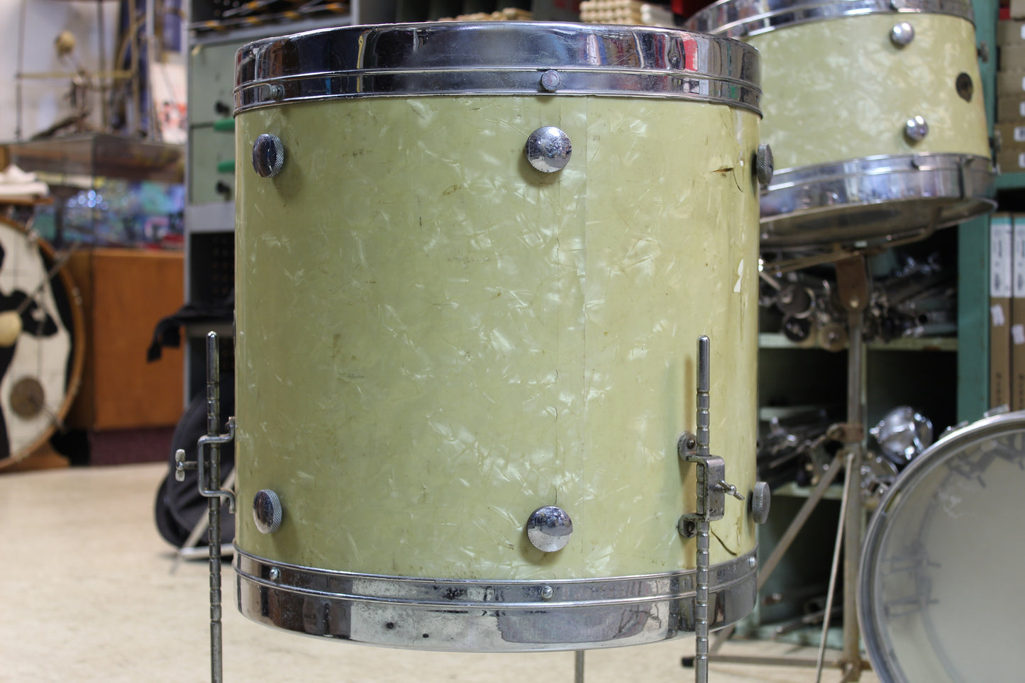 1950's Leedy & Ludwig Knob Tension Project 14x22 16x16 9x13 5.5x14 White Marine Pearl