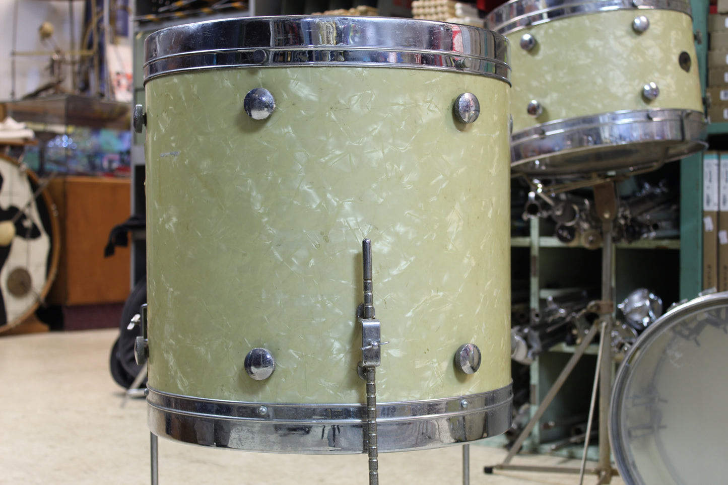 1950's Leedy & Ludwig Knob Tension Project 14x22 16x16 9x13 5.5x14 White Marine Pearl