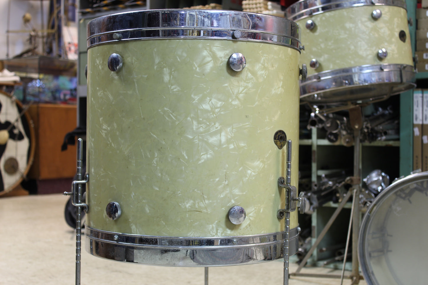 1950's Leedy & Ludwig Knob Tension Project 14x22 16x16 9x13 5.5x14 White Marine Pearl