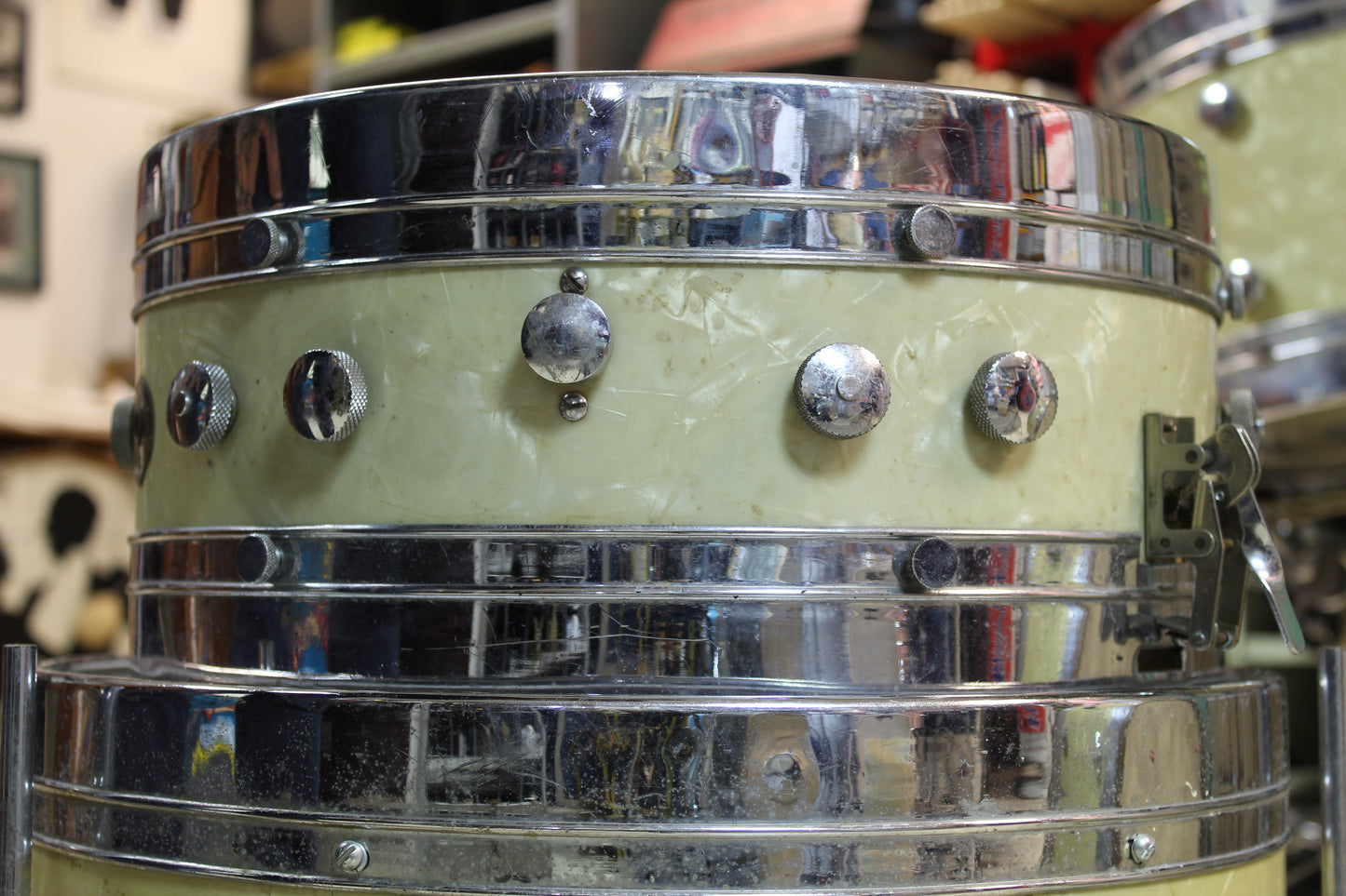 1950's Leedy & Ludwig Knob Tension Project 14x22 16x16 9x13 5.5x14 White Marine Pearl