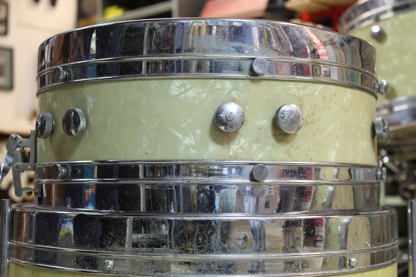 1950's Leedy & Ludwig Knob Tension Project 14x22 16x16 9x13 5.5x14 White Marine Pearl