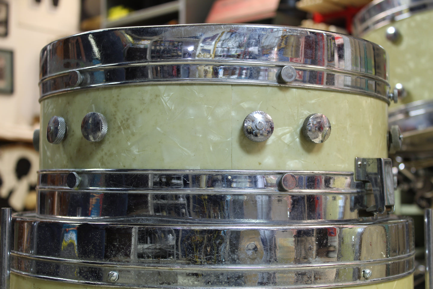 1950's Leedy & Ludwig Knob Tension Project 14x22 16x16 9x13 5.5x14 White Marine Pearl
