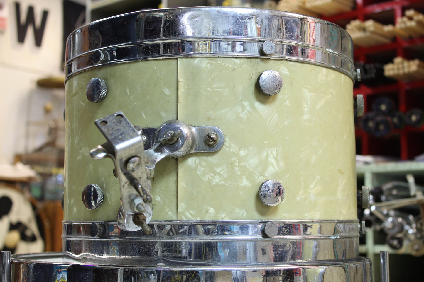 1950's Leedy & Ludwig Knob Tension Project 14x22 16x16 9x13 5.5x14 White Marine Pearl