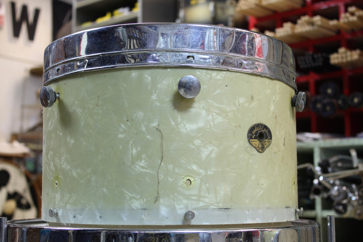 1950's Leedy & Ludwig 9"x13" Knob Tension Tom Tom in White Marine Pearl