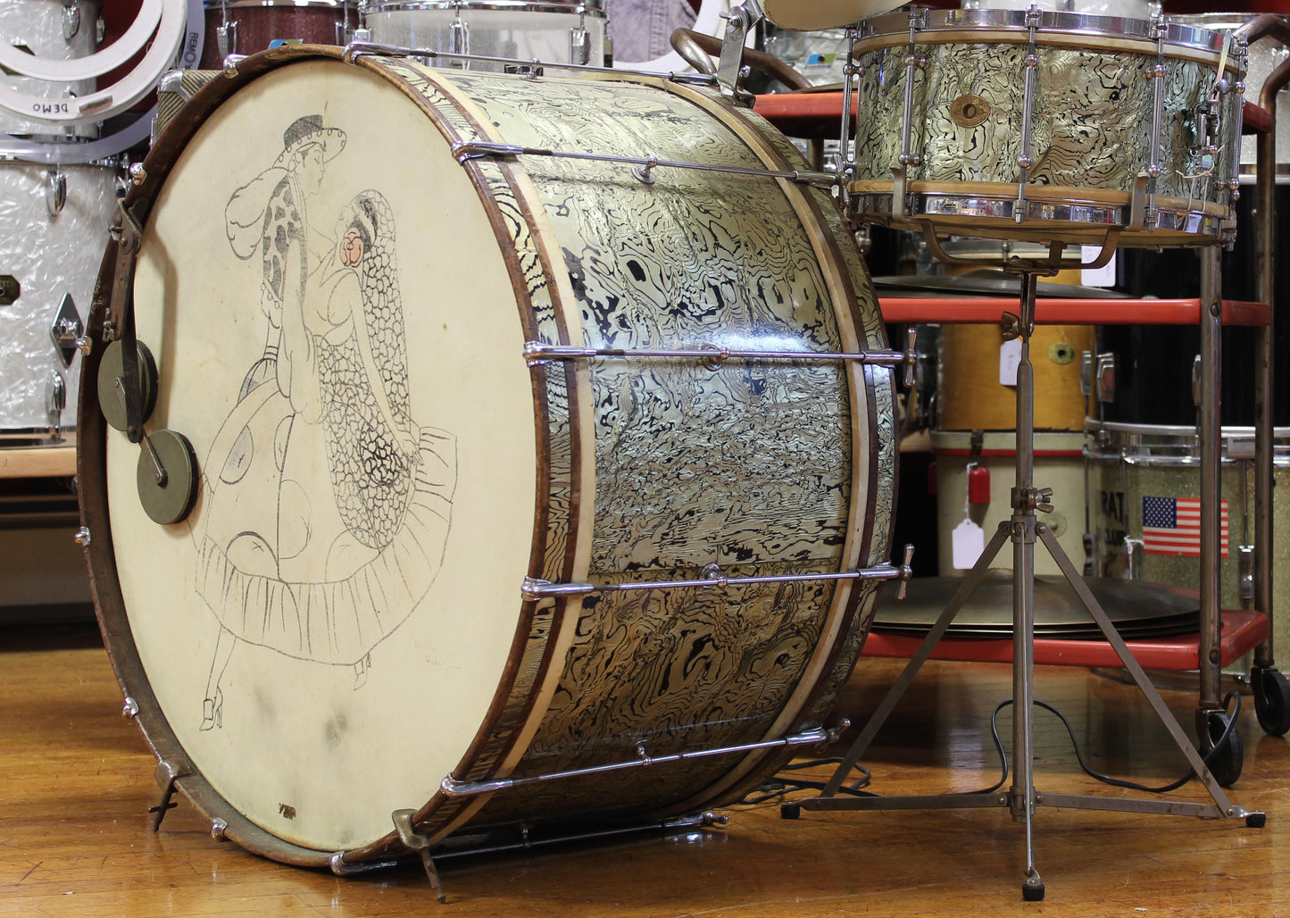 1935 Ludwig Abalone Pearl Outfit 14x28 6.5x14