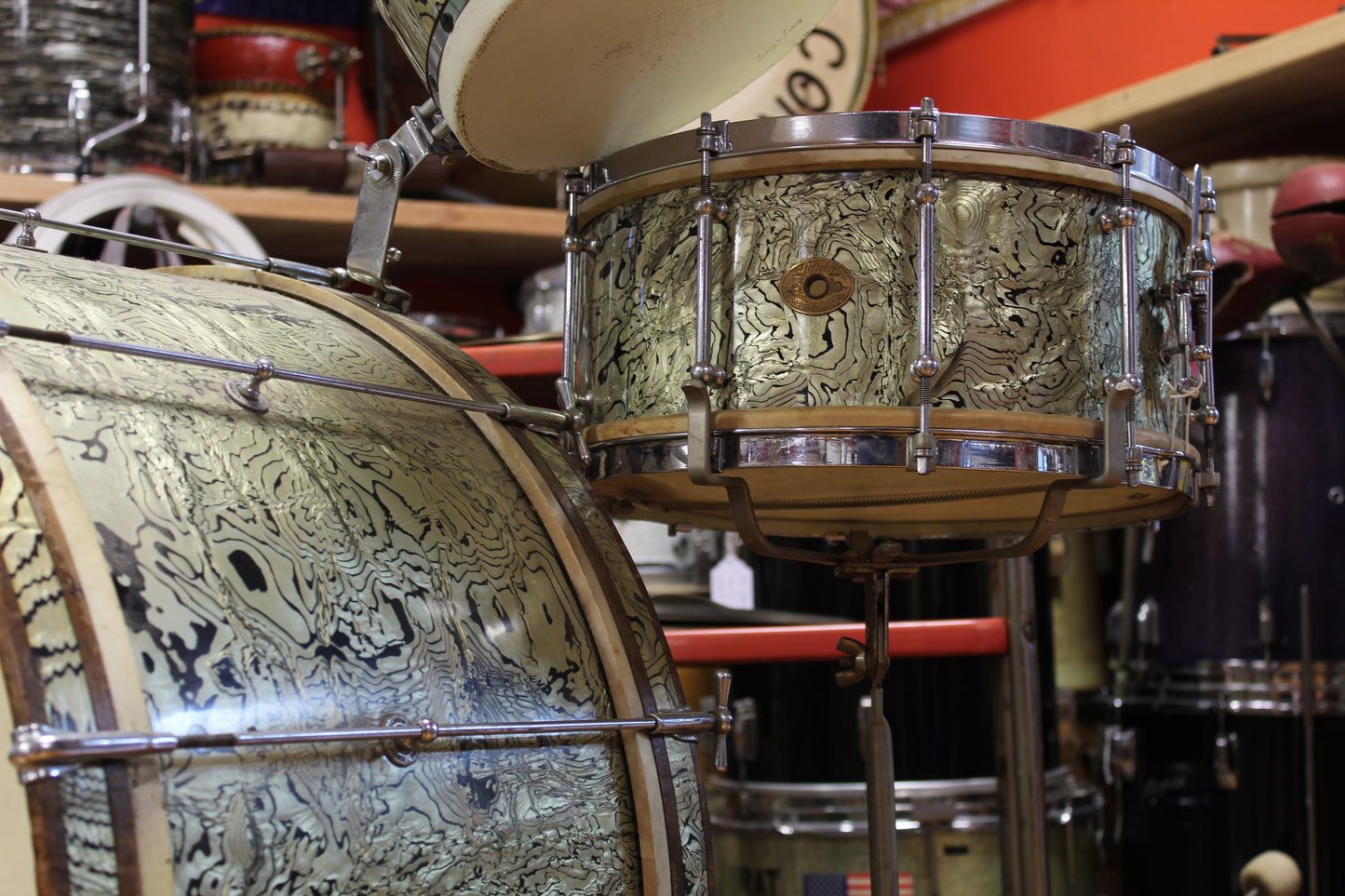 1935 Ludwig Abalone Pearl Outfit 14x28 6.5x14