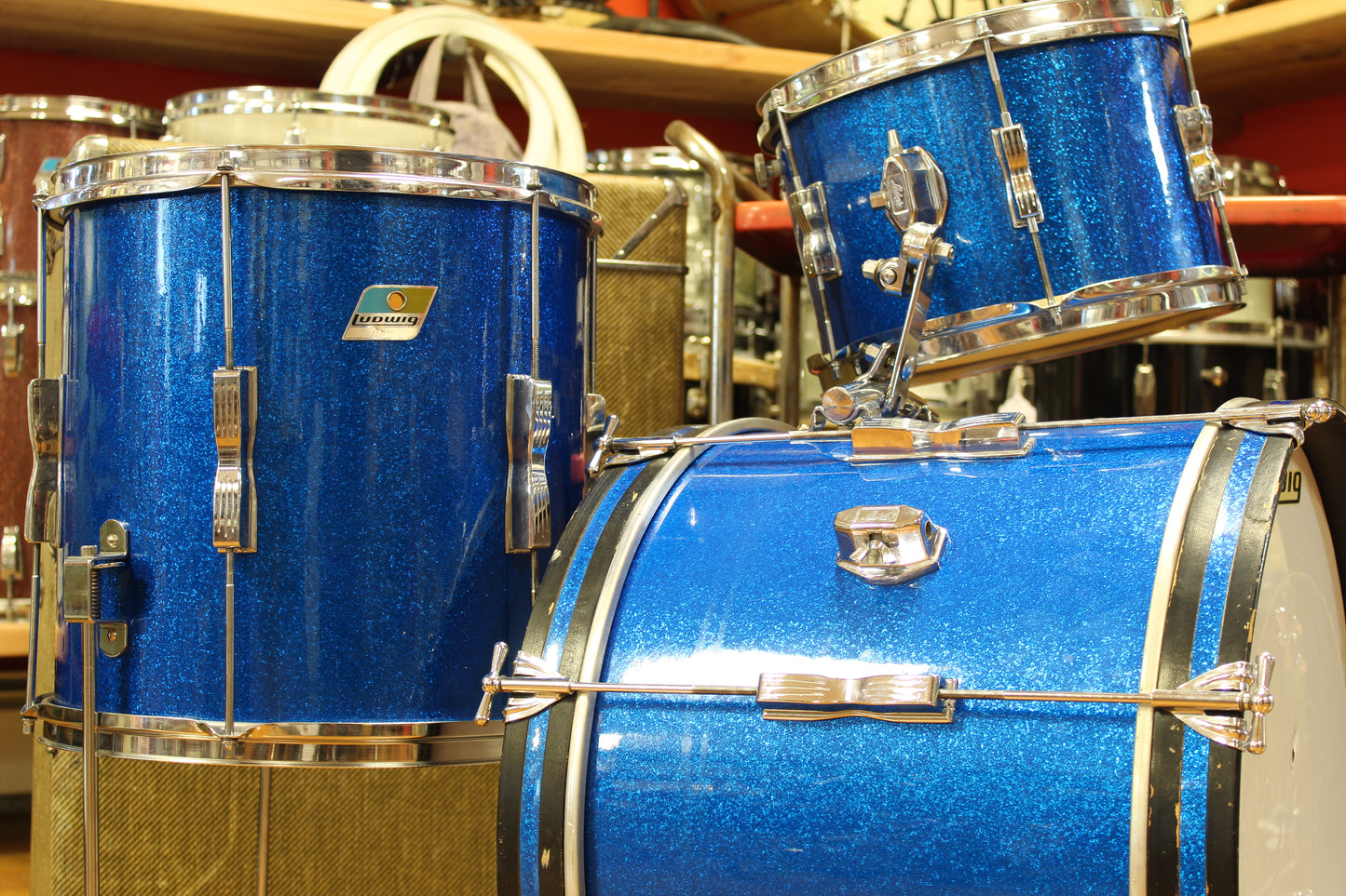 1969 Ludwig Club Date in Blue Sparkle 14x20 14x14 8x12
